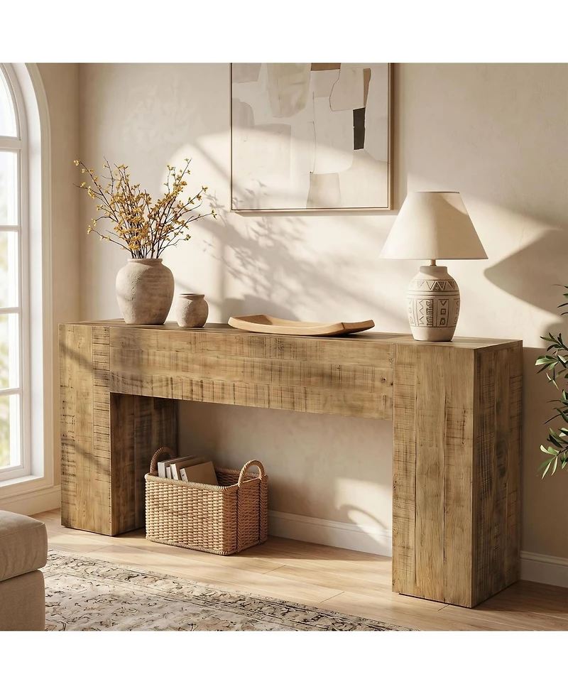 Tribesigns Solid Wood Console Table, 63-Inch Farmhouse Sofa Table Behind Couch for Entryway, Living Room, Hallway, Foyer, Easy Assembly