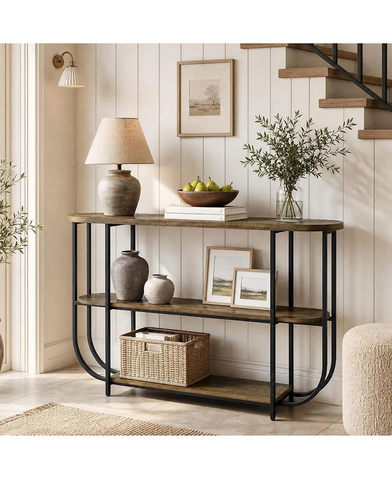 Tribesigns 63" Entryway Table, 3-Tier Narrow Console Table with Curved Metal Frame, Modern Vintage Sofa Foyer Furniture