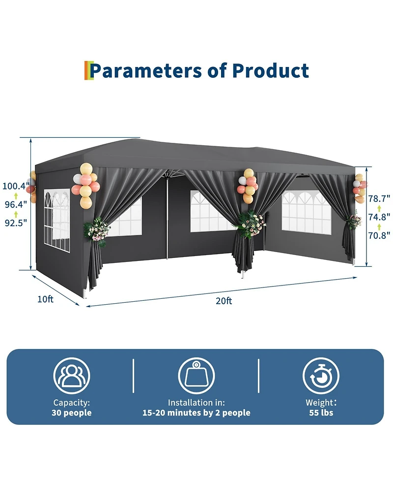 Homfan Oxford Fabric Cantilevered Folding Shelter with Eaves, Outdoor Pop-Up Camping Canopy for Patio Beach Backyard