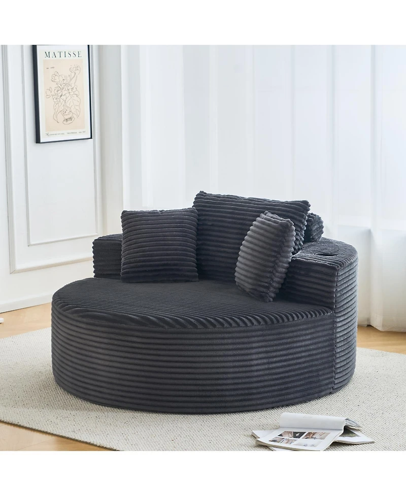gaomon 55 inch Round Corduroy Sofa with Cup Holders No Assembly
