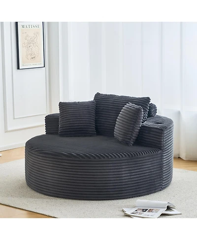 gaomon 55 inch Round Corduroy Sofa with Cup Holders No Assembly