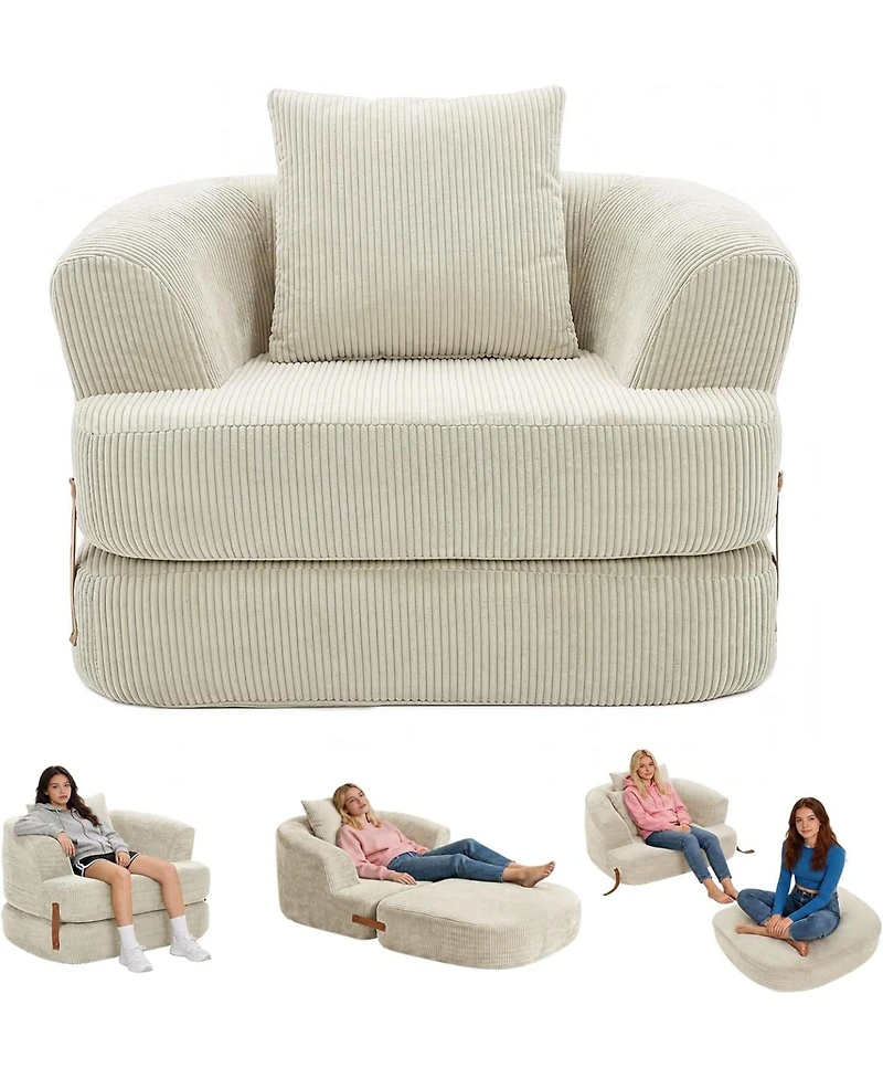 homfan 3-in-1 Folding Memory Foam Sofa Bed, Convertible Floor Futon Chair with Washable Cover