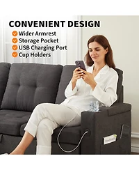 homfan Velvet Sectional Sofa Bed – Chaise Lounge Sleeper Couch with Usb Ports and Cup Holders for Living Room