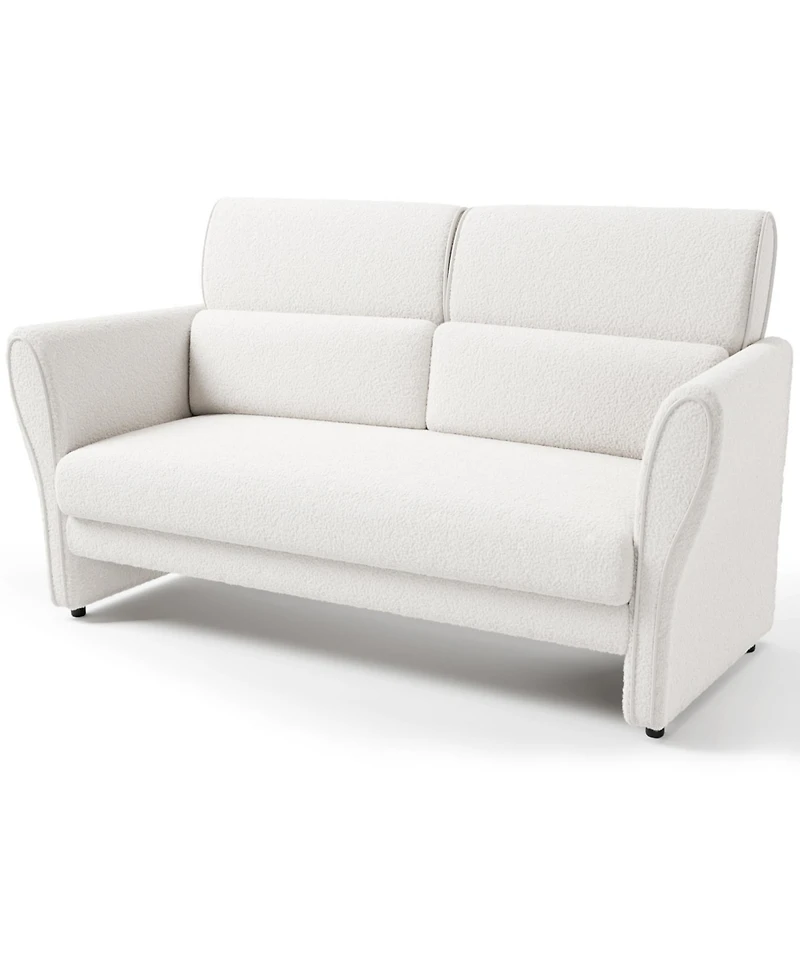 homfan 57" Boucle Loveseat Sofa, Small 2-Seater Couch with High Backrest, Removable Lumbar Pillows, Easy Assembly