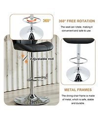 Rainsken Set of 2 Height Adjustable Bar Stools, with Chrome-Plated Metal Base, Pu Upholstered Tufted Backrest Chairs, for Bar Kitchen Dining Room