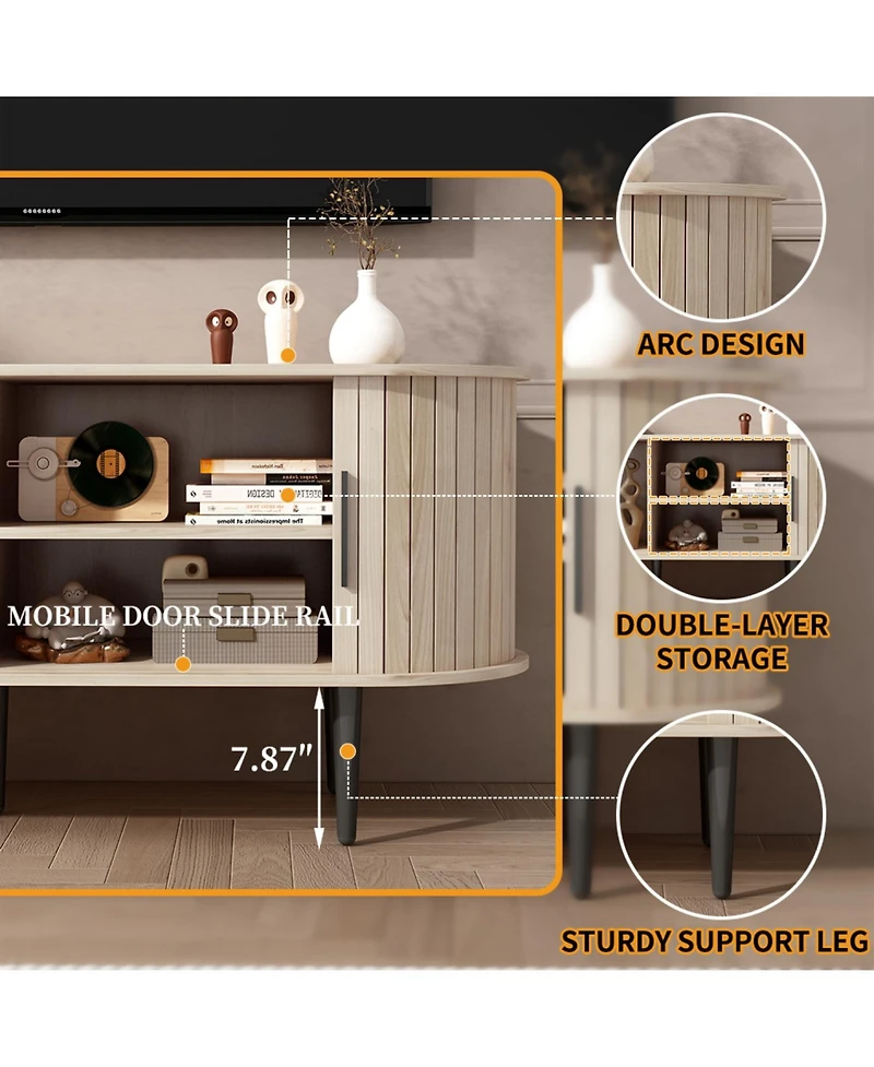 Rainsken 55" Modern Tv Stand, with Storage Compartment and Sliding Door, Entertainment Center Media Console Table, for Living room, Bedroom