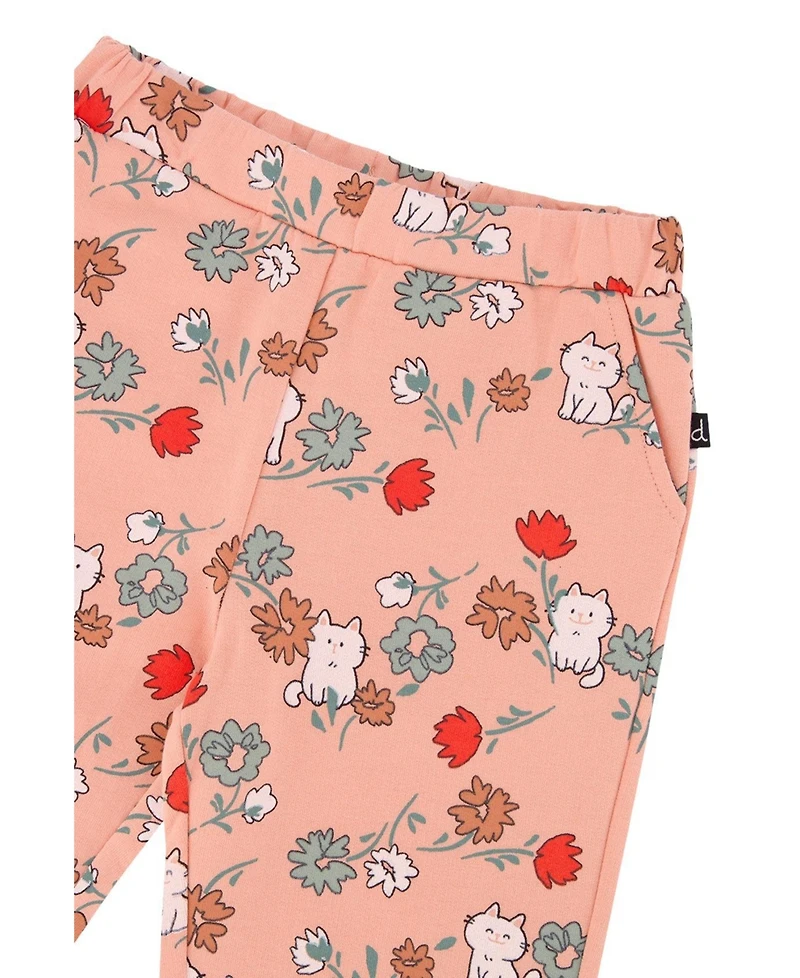 Deux par Baby Girls French Terry Sweatpants Pink Cat Print