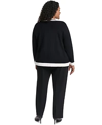 Karl Lagerfeld Paris Plus Tipped Open-Front Cardigan