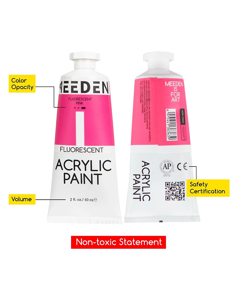 Meeden Acrylic Paint, 6 Colors Acrylic Paint Set, Pro Tubes, Rich Pigments Non-Toxic Neon Paint, Art and Craft Paints