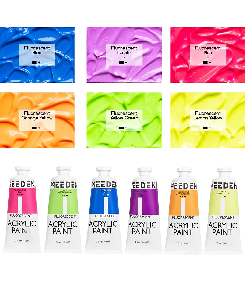 Meeden Acrylic Paint, 6 Colors Acrylic Paint Set, Pro Tubes, Rich Pigments Non-Toxic Neon Paint, Art and Craft Paints