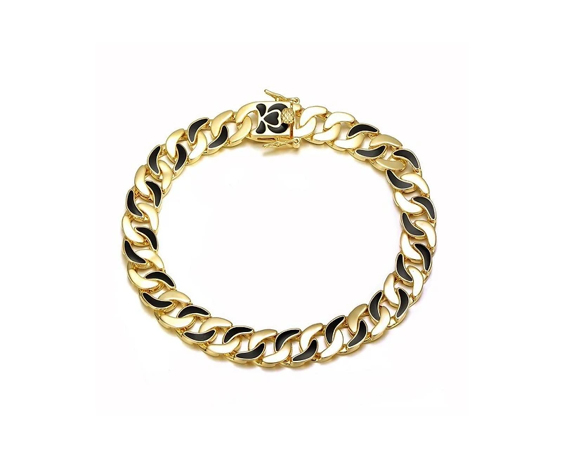 Rachel Glauber Bold Men's 14K Gold Plated Black Enamel Link Chain Bracelet