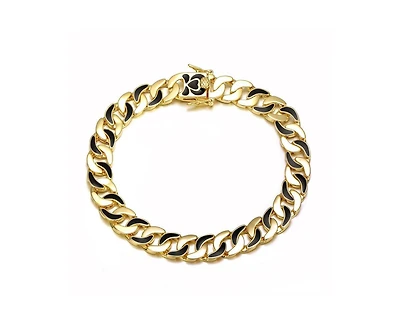 Rachel Glauber Bold Men's 14K Gold Plated Black Enamel Link Chain Bracelet