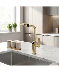 Midola Touchless Brushed Gold Kitchen Faucet with Led Display, Motion Sensor Sink Faucet with 3-Function Pull-Out Sprayer and 360degree