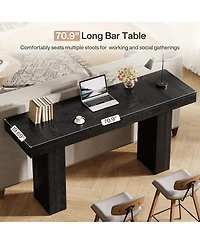 Tribesigns 70.9" Extra Long Bar Table, Counter Height Pub Table with Sturdy Pedestal Base, Modern Rustic Rectangular