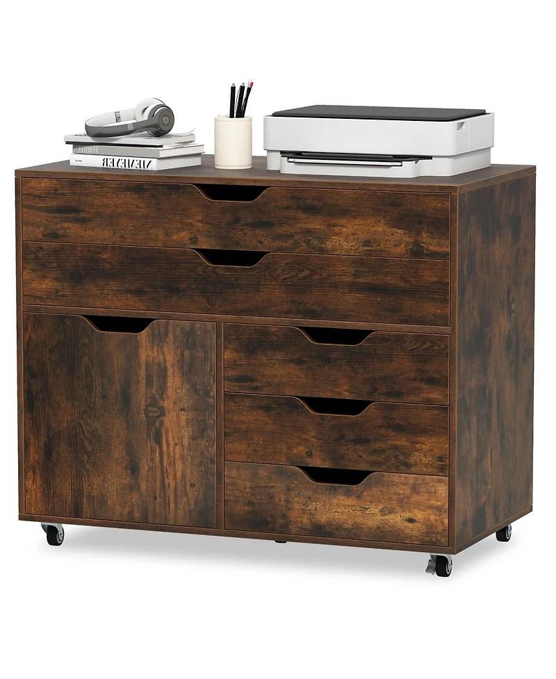 Vertical 5-Drawer Mobile Chest with Door and 5 Casters – Modern Storage Cabinet for Bedroom or Office