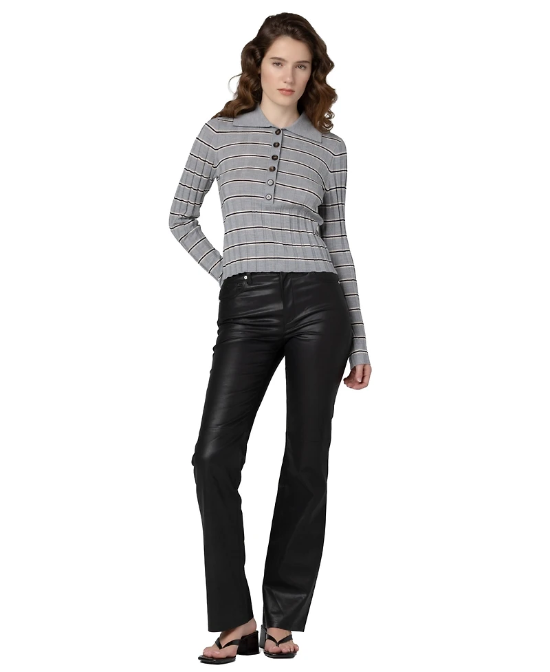 Blank Nyc Women's Second Date Knit Stripe Polo Top