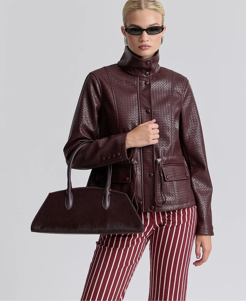 Avec Les Filles Women's Textured Mock Neck Jacket