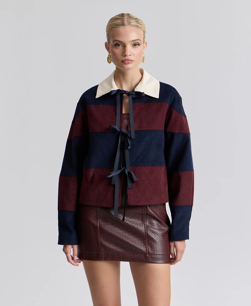 Avec Les Filles Women's Striped Rugby Front-Tie Jacket