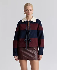 Avec Les Filles Women's Striped Rugby Front-Tie Jacket