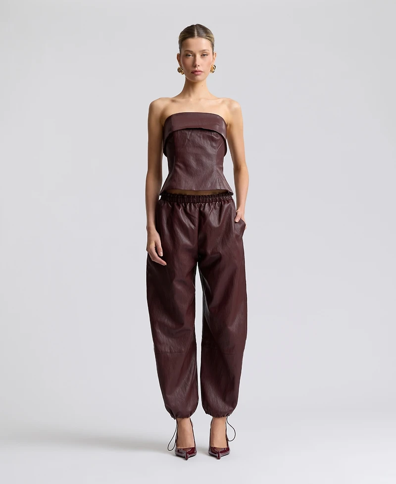 Avec Les Filles Women's Faux Leather Sleeveless Tube Top