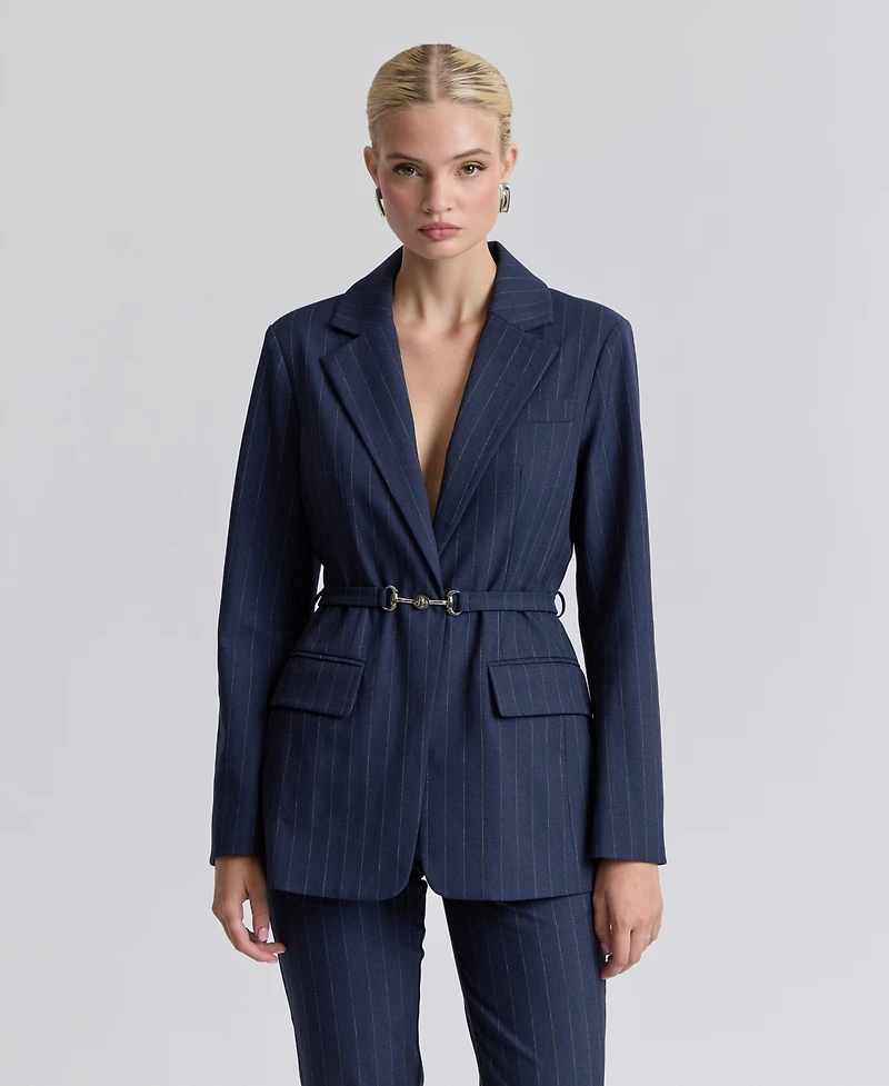 Avec Les Filles Women's Spread Collar Belted Blazer