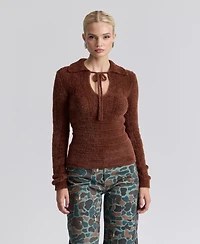 Avec Les Filles Women's Spread Collar Keyhole Sweater