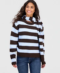 Madden Girl Juniors' Oversized Stripe Long-Sleeve Crewneck Pullover with Matching Scarf