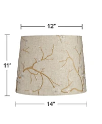 Springcrest Set of 2 Drum Print Lamp Shades Plum Flower Medium 12" Top x 14" Bottom x 11" High Spider Harp Finial Fitting