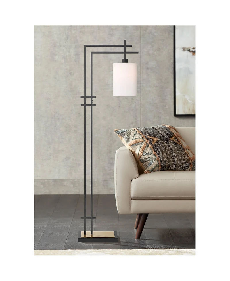 Possini Euro Design Torrance Modern Industrial 65" Tall Downbridge Arc Floor Lamp Matte Warm Frosted Glass Shade for Living Room