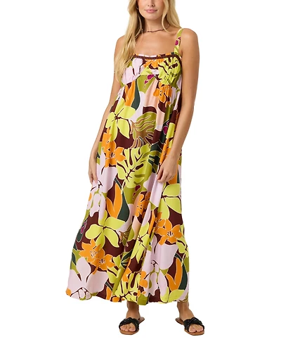 O'Neill Women's Natasha Tropical Ruffle-Trim Smocked-Back Maxi Dress