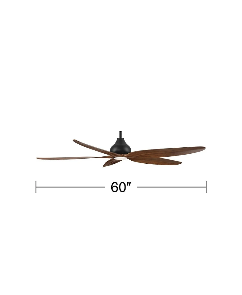 Casa Vieja 60" Lotus Bay Indoor Outdoor Ceiling Fan 5 Blade Led Light Remote Control Matte Motor Walnut Finish Blades Damp Rated