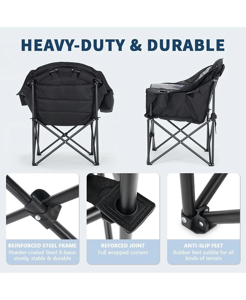 Mooncool Padded Camping Chair Portable Heavy Duty Arm Chairs with Side Pockets Cup Holder