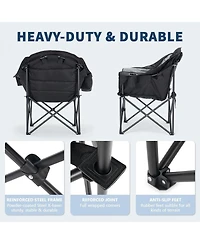 Mooncool Padded Camping Chair Portable Heavy Duty Arm Chairs with Side Pockets Cup Holder