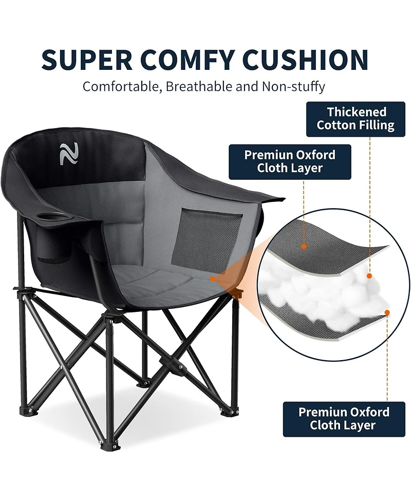 Mooncool Padded Camping Chair Portable Heavy Duty Arm Chairs with Side Pockets Cup Holder
