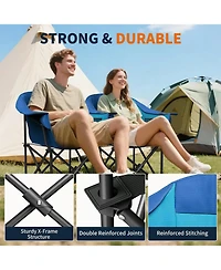Mooncool Padded Camping Chair Portable Heavy Duty Arm Chairs with Side Pockets Cup Holder