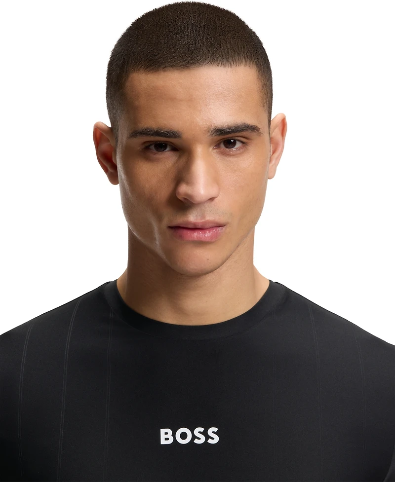 Boss by Hugo Men's Active Jacquard-Stripe Logo Slim-Fit T-Shirt