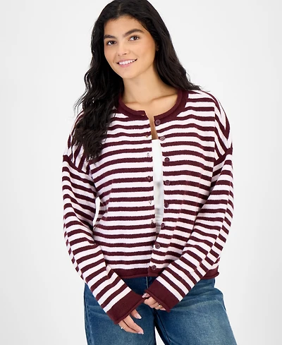 Hippie Rose Juniors' Oversized Rollneck Striped Cardigan