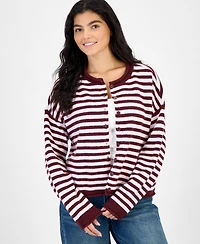 Hippie Rose Juniors' Oversized Rollneck Striped Cardigan
