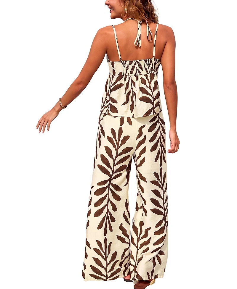 Cupshe Women's Leaf Print Keyhole Cami Top and Wide Leg Pants Matching Set