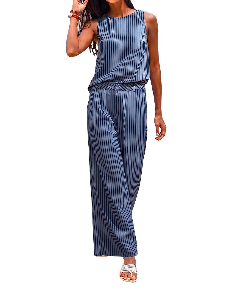 Cupshe Women's Vertical Stripe Sleeveless Top and Wide Leg Pants Matching Set