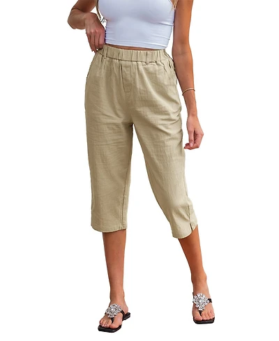 Cupshe Women's Elastic Waist Blend Cropped Capri Pants