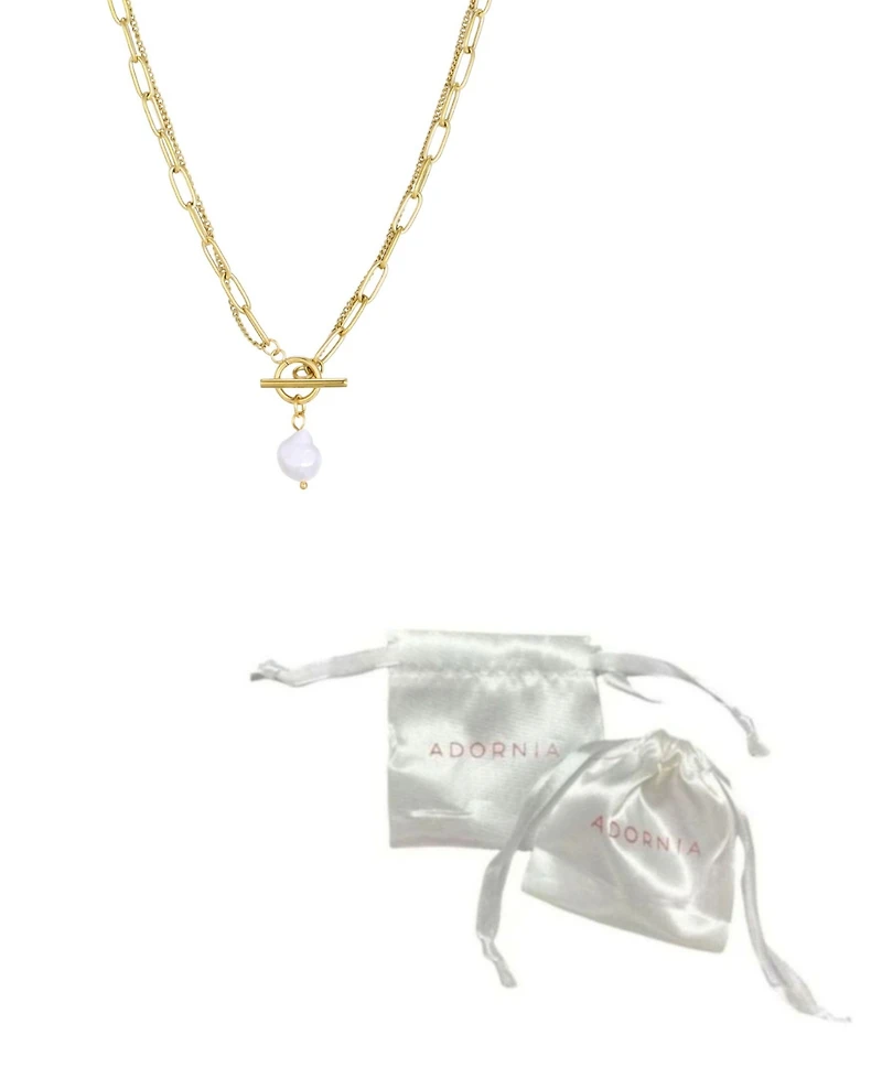 Adornia Tarnish Resistant Gold Layered Natural Freshwater Pearl Toggle Necklace