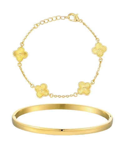 Adornia Gold Set of 2 Clover Bracelet and Cuff Set