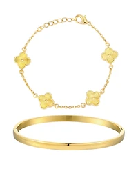 Adornia Gold Set of 2 Clover Bracelet and Cuff Set