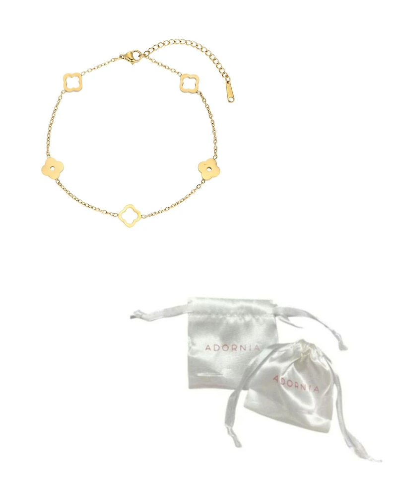 Adornia Tarnish Resistant Gold Bolo Clover Station Anklet
