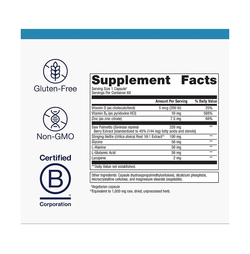 Metagenics Concentrated Ultra Prostagen Prostate and Urinary Health with Saw Palmetto, Stinging Nettle, Lycopene and Zinc Non Gmo 60 Capsules