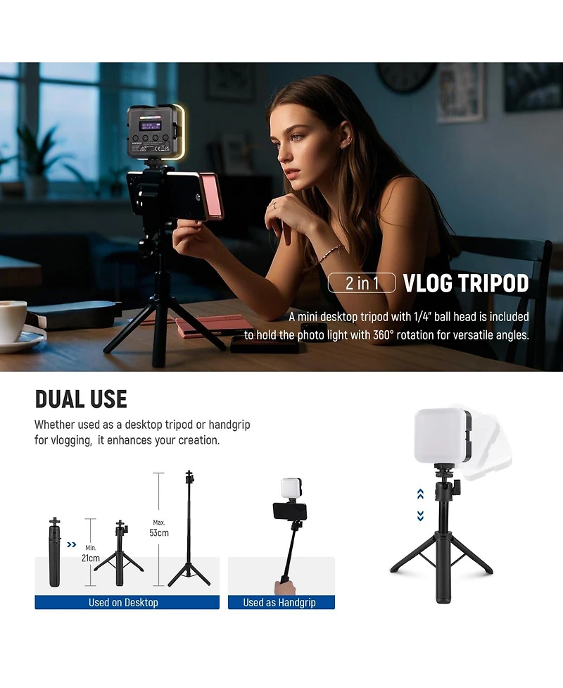 Neewer RGB62 Camera Tripod with 2000mAh, 8500K, CRI97
