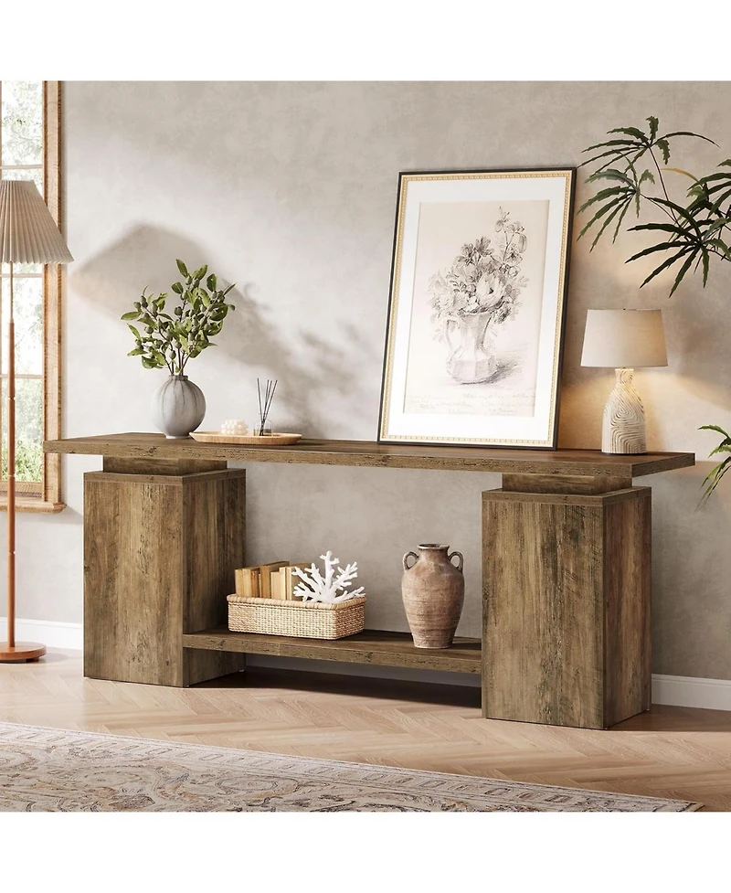 Tribesigns 63" Farmhouse Tv Stand for TVs up to 65", Rustic Wood Entertainment Center with Open Storage Shelf