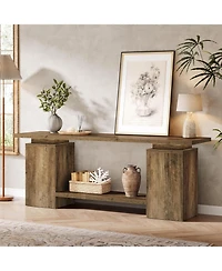 Tribesigns 63" Farmhouse Tv Stand for TVs up to 65", Rustic Wood Entertainment Center with Open Storage Shelf