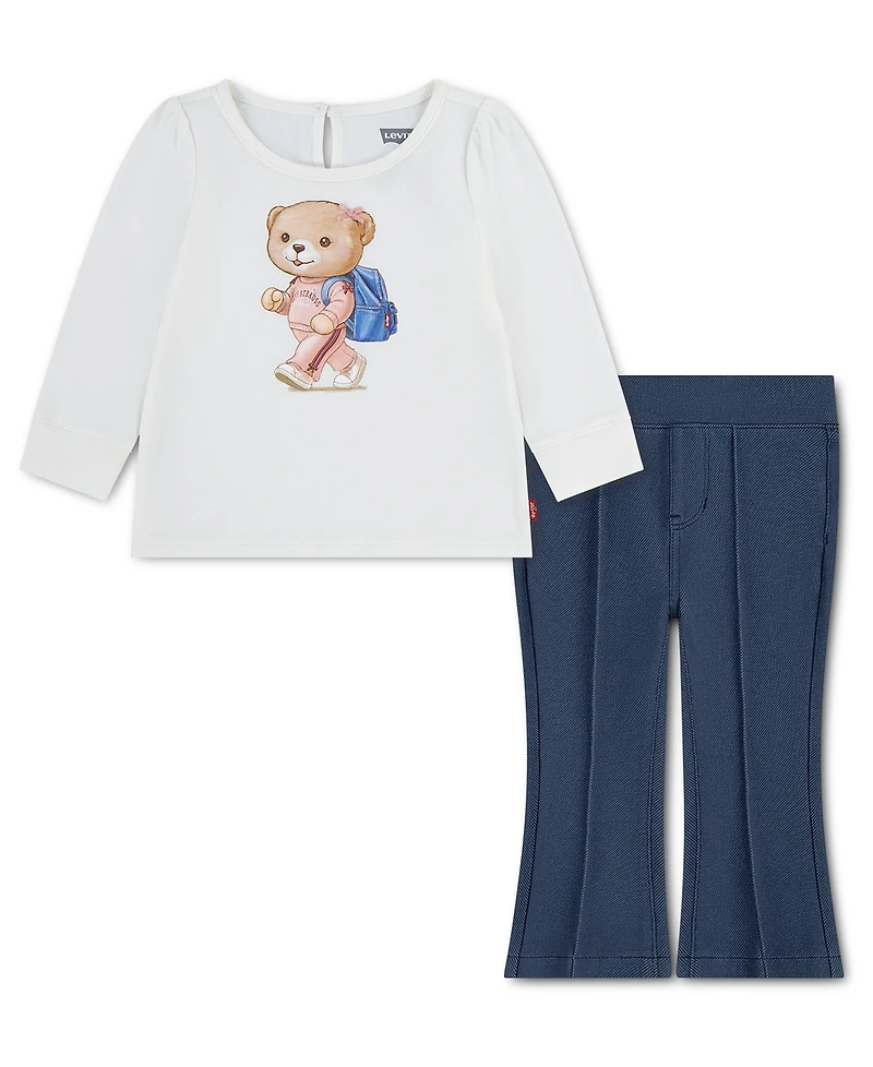 Levi's Baby Boys' and Girls' Teddy Bear Graphic Long-Sleeve Top Knit Pants, 2-Piece Set